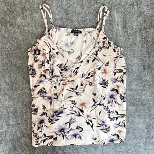 American Eagle Floral Ruffle Tank M Cream Ivory Boho Cami Flowy Romantic Viscose